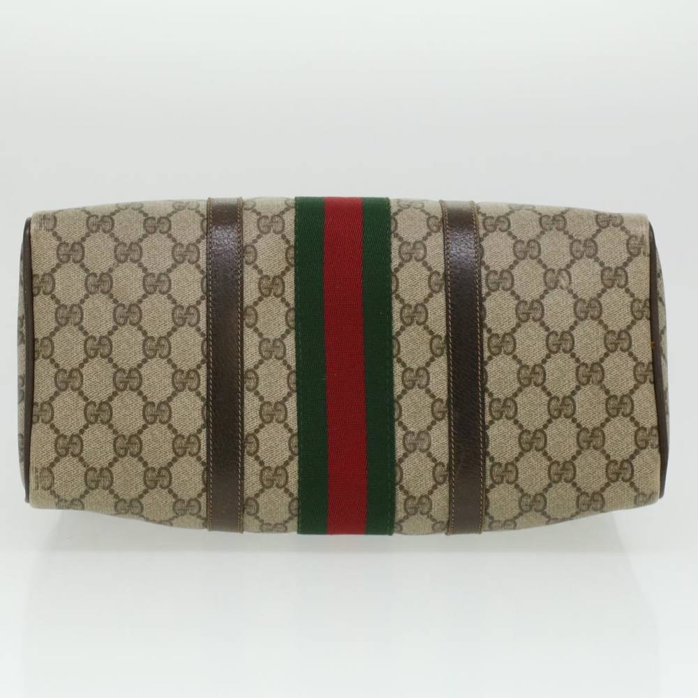 GUCCI Web Sherry Line GG Canvas Boston Bag PVC Leather Beige Green Auth rd4090 - Picture 5 of 16